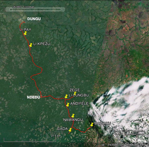 Map of the Dungu - Ndedu area, including Kpekpere area, DR Congo